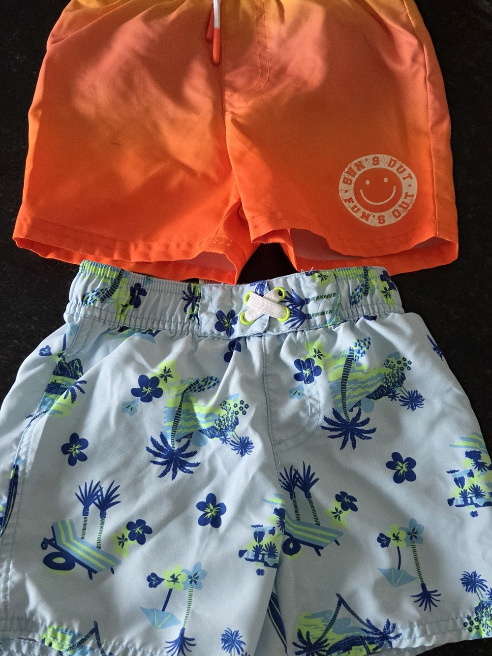 Cat & Jack Orange and Light Blue Palm-Print Swim Shorts